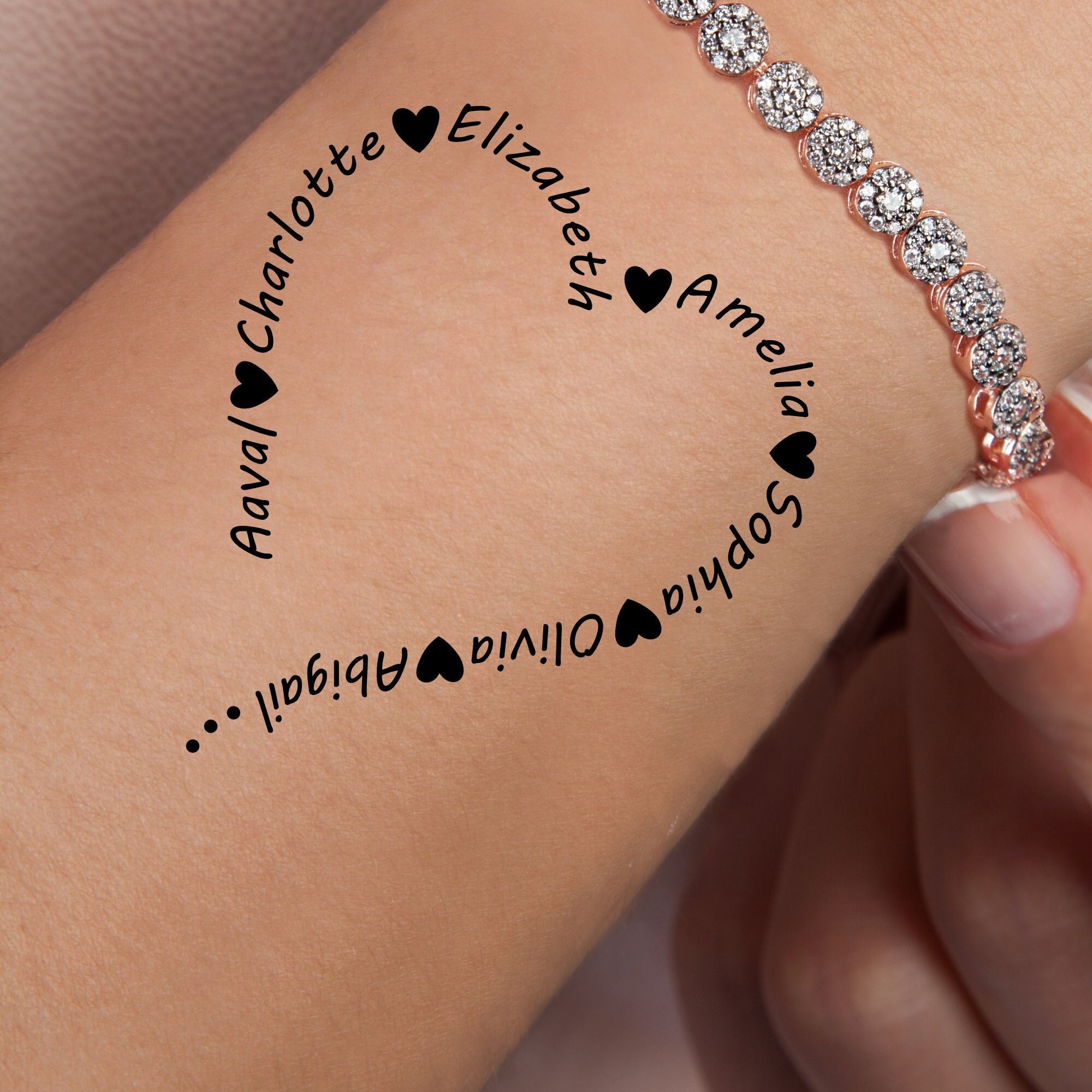 Custom Temporary Tattoo, Heart with Names (Set of 3)