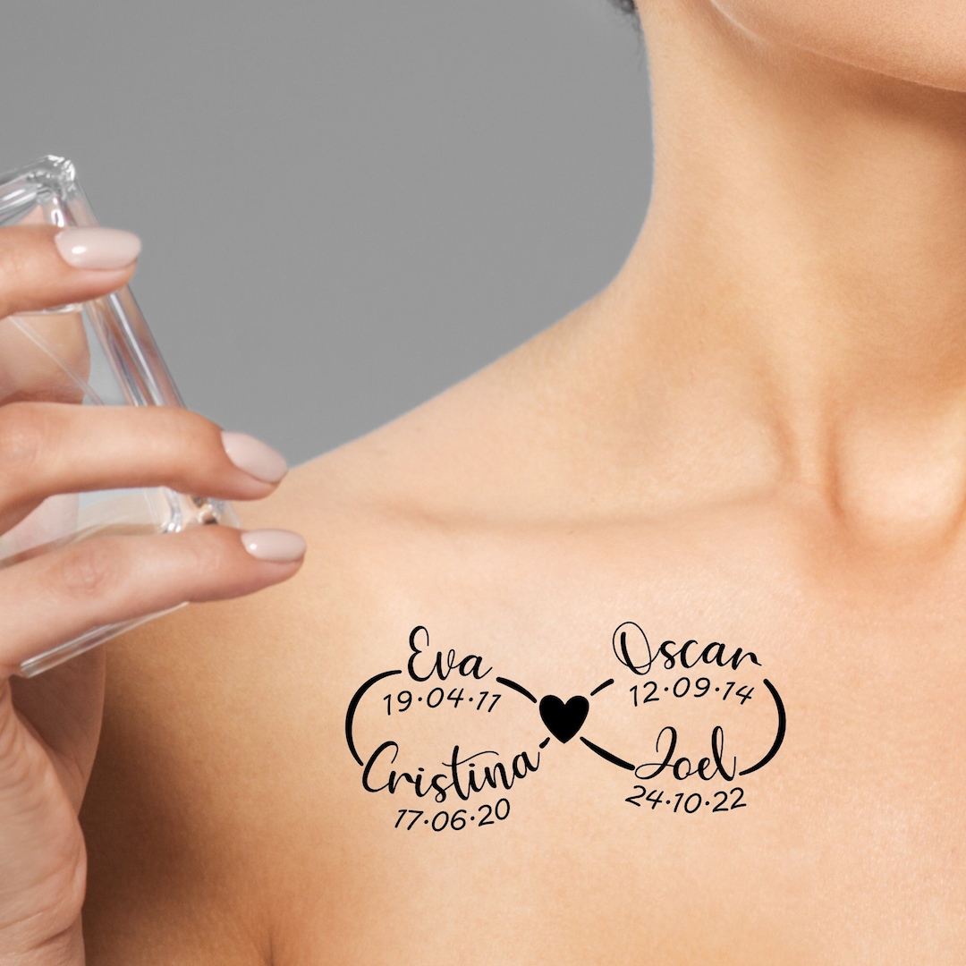 Custom Temporary Tattoo, Kids Names and Birth Dates (set of 3) - Etsy, image size:1080x1080