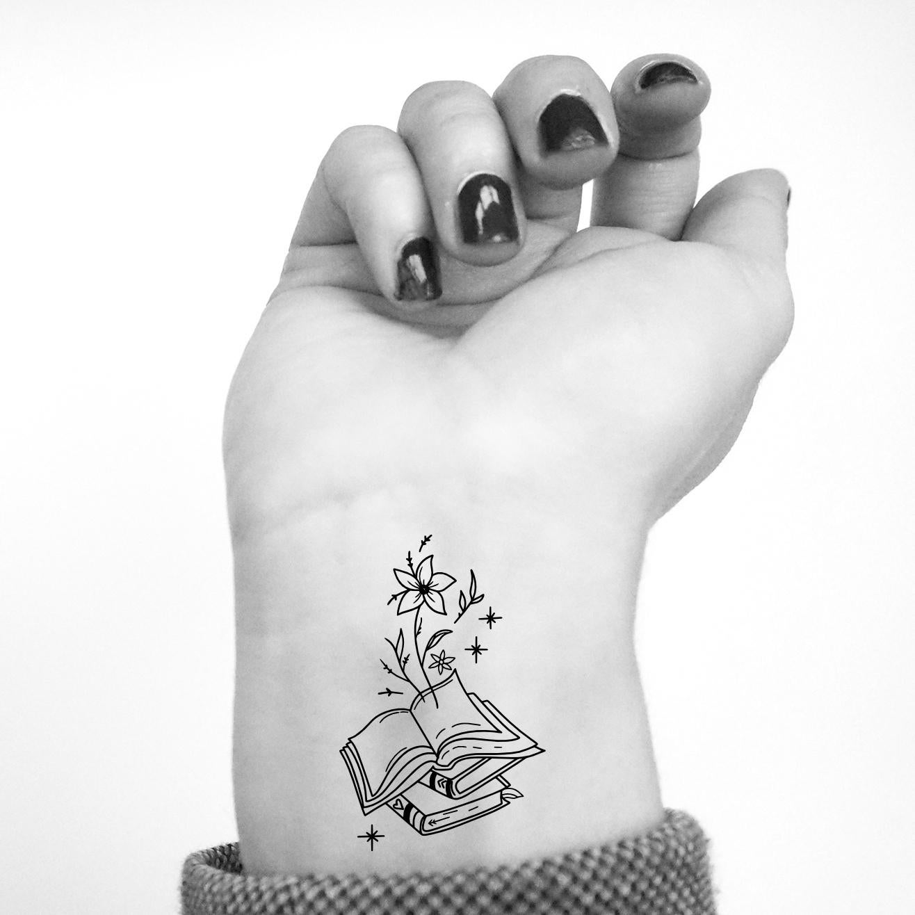 Book Temporary Tattoo Set, Flower \u0026 Stars Design (set of 3) - Etsy Norway, image size:1316x1316