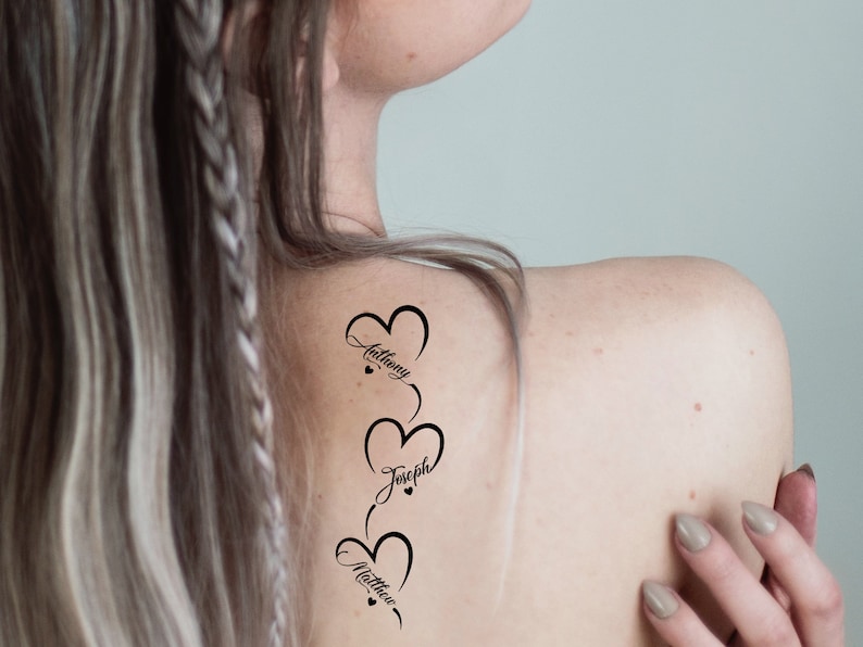 Custom Temporary Tattoo Hearts With Kids Names set of 3 Etsy Australia