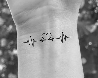 Tatuaje temporal de latidos del corazón: diseño de electrocardiograma, tatuaje conmemorativo