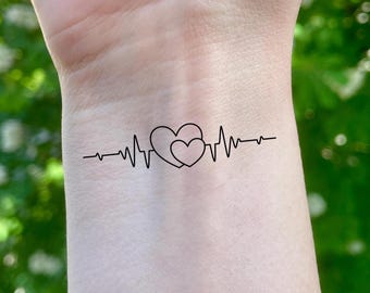 Tatuaje temporal de latido del corazón - Línea de ECG, tatuaje conmemorativo (juego de 3)