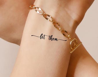 Tatuaje temporal "Let Them" - Set de 3, estilo minimalista escrito a mano