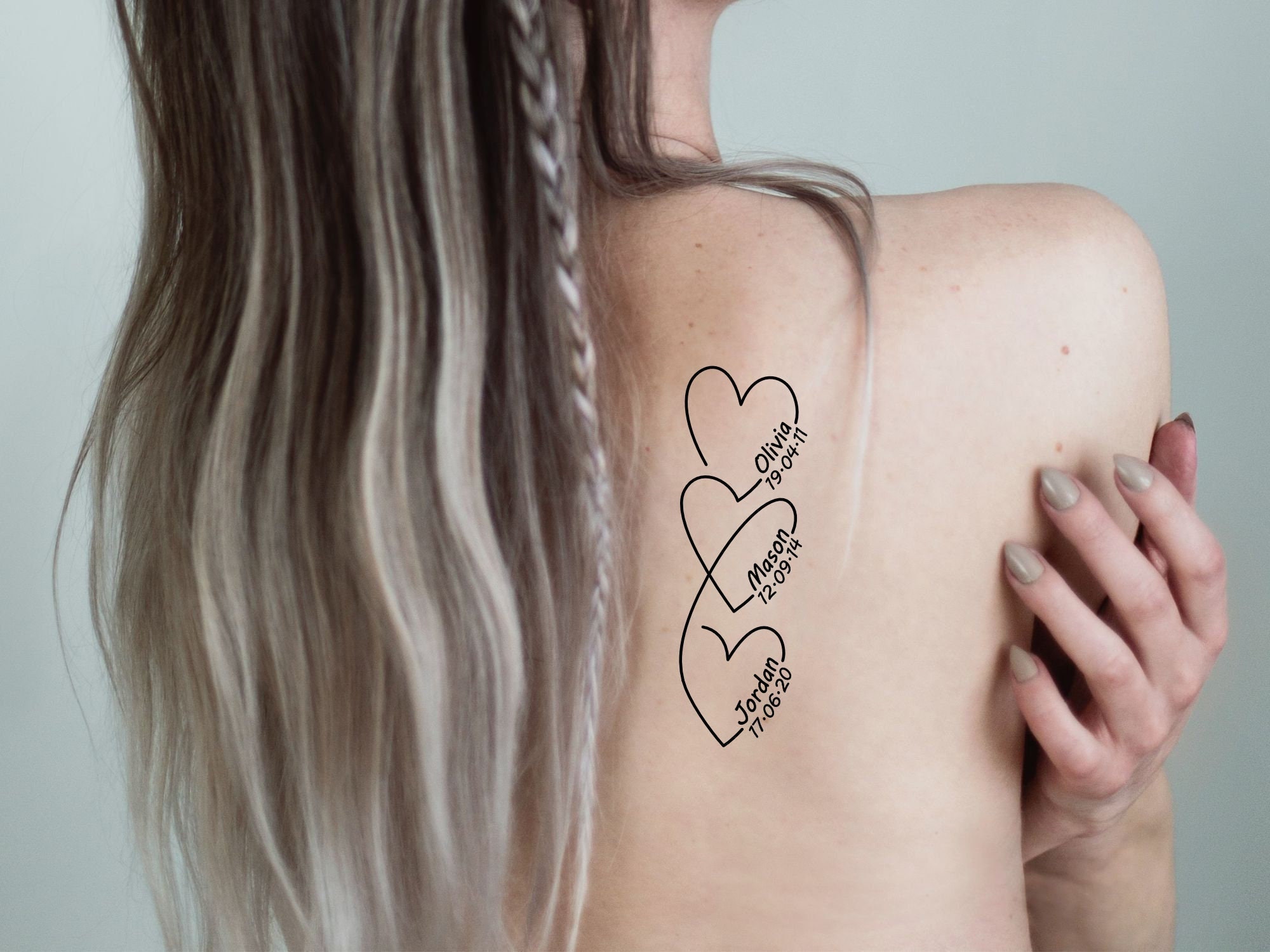 Custom Temporary Tattoo, Kids Names and Birth Dates (Set of 3)