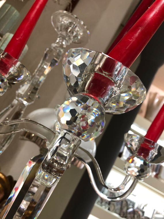 Kerzenständer oder Kerze-Halter, in transparentem Glas und Kristall, Kronleuchter, Spiegel, 50 cm Höhe und Ersatz in Murano Glas geblasen
