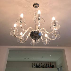 Chandelier, in Murano blown glass, crystal transparent color and spare parts