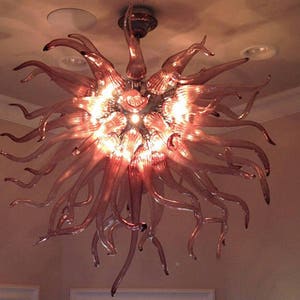 Chandelier, in Murano blown glass, with LED technology, 6 G9 lights, 16 horns lit with LEDs