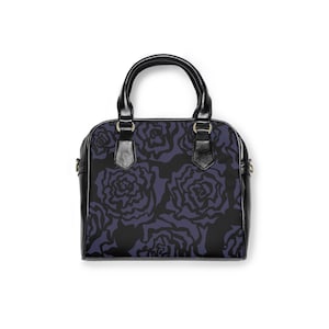 Dark Purple Rose Shoulder Handbag, Tote Bag for Women, Stylish Purse, Everyday Use, Gift for Her, Floral Patterned Handbag