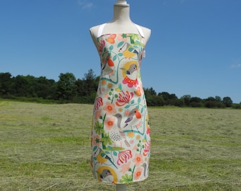 Bright Birds Apron, Perfect Pinny for Bird Lovers With Robin, Blue Tit, Song Thrush, Goldcrest