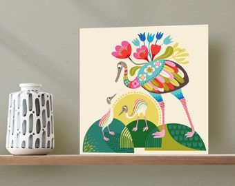 Rhea of the Year Greeting Card. Joyful card for bird and nature lovers