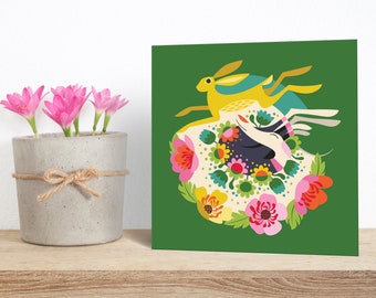 Hare-brained Dreams Greeting Card. Perfect for Greyhound, Whippet, Lurcher, Galgo, Sighthound, Rescue Dog and Hare lovers