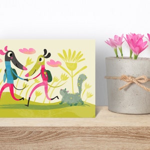 Greyhound, Whippet, Galgo, Lurcher Greeting Card. Sweet Card for Sighthound and Walking Lovers