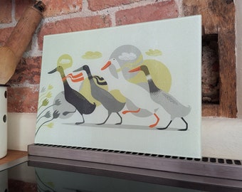 Indian Runner Ducks Glass Chopping Board: Derbyshire Kitchen Decor