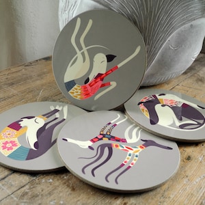 Greyhound, Whippet & Lurcher Coaster Set of 4, Cute Gift for Lovers of Greyhounds, Whippets, Lurchers, Dogs