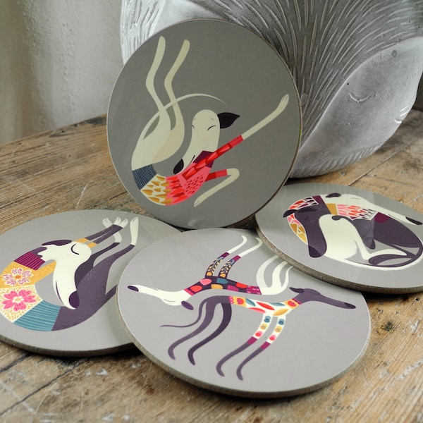 Greyhound, Whippet & Lurcher Coaster Set of 4, Cute Gift for Lovers of Greyhounds, Whippets, Lurchers, Dogs