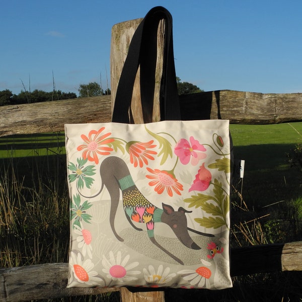 Greta Greyhound Cotton Tote Bag for Lovers of Whippets, Lurchers, Galgos, Italian Greyhounds, Sighthounds, Rescue Dogs