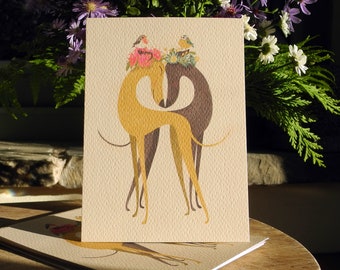 Hounds of Love Postcard Set: Whippet Greyhound Illustration, A6 Art Card