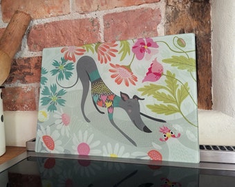 Greta Greyhound Glass Chopping Board for Greyhound, Whippet, Lurcher, Galgo & Sighthound Lovers