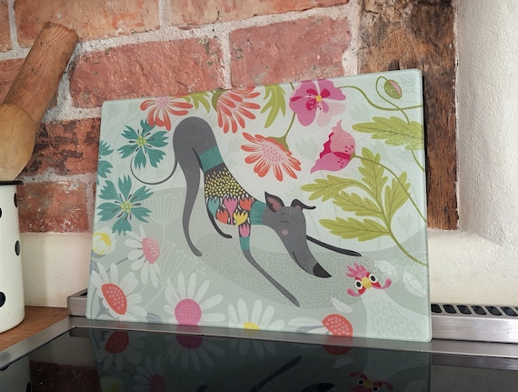 Greta Greyhound Glass Chopping Board for Greyhound, Whippet, Lurcher, Galgo & Sighthound Lovers