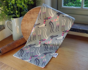 Sleepy Sighthounds Tea Towel: Greyhound, Whippet, Lurcher Design