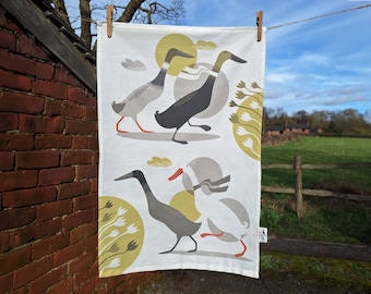 Runner Ducks Tea Towel: Derbyshire Ducks Illustration, Cotton Kitchen Decor