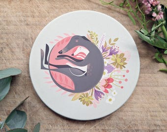 Sighthound Ceramic Coaster: Spring Snuggling Dog Art