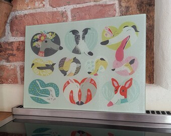 Noses & Poses Glass Chopping Board for Whippet, Greyhound, Lurcher and Sighthound Lovers