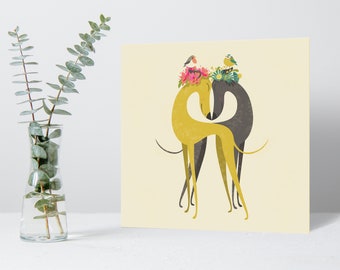 Hounds of Love Greeting Card: Whippet, Greyhound, Lurcher Art