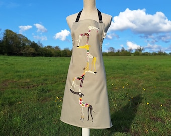 Graceful Greyhounds Apron in Pebble Grey, Great Gift for a Greyhound, Whippet, Lurcher or Galgo lover