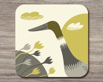 Stripy Indian Runner Duck Coaster, Sweet Gift for Duck Devotees and Nature Lovers