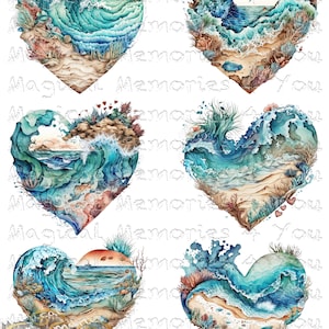 Beach Heart Waterslide Decal, Ocean Decals  Laser Printed Waterslide Set, heart shaped Waterslide, Decals for Tumblers,  waterslide decal
