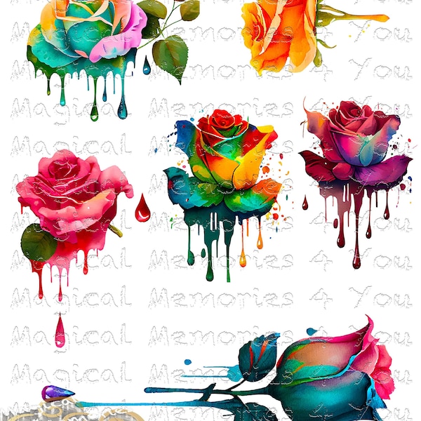 Floral Waterslide Decal Set, Laser Printed Waterslide Set, Watercolor Rose decals, Decals for Tumblers, colorful rose decals for tumblers