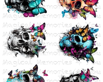 Skull and Butterfly Waterslide Decal Set, Laser Printed Waterslide Set, Gothic Tumbler Decal, Decals for Tumblers, Skull waterslide decals