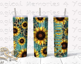Rustic Sunflower Tumbler, Teal Sunflower Tumbler, Personalized Tumbler, Sunflower Tumbler, Gift For Mom, Mothers day gift, Gift for her