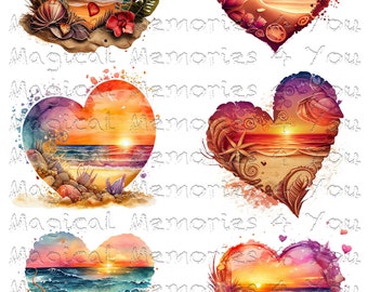 Beach Sunset Waterslide Decal Set, Laser Printed Waterslide Set, heart shaped Waterslide, Decals for Tumblers, beach waterslide decals