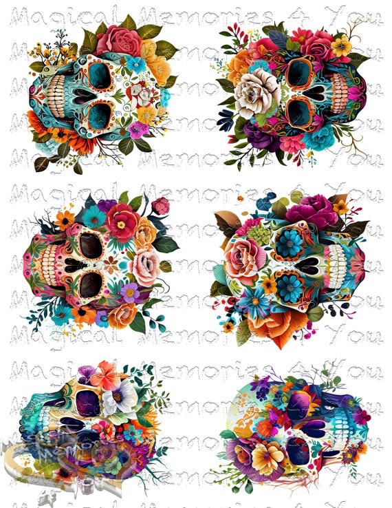 Sugar Skull Waterslide Decal Set, Floral Tumbler Decals (Laser Printed)
