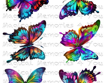 Neon Butterfly Waterslide Decal Set, Clear Laser Printed Waterslide Set, butterfly Waterslide, Decals for Tumblers, glitter tumbler decal