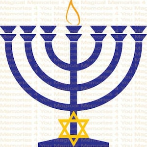 Téléchargement numérique de Hanoucca Menorah, étoile de David, svg, fichier de sublimation, jpg, pdf, menorah bleue, fête juive