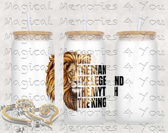 Dad, The Myth The Man The Legand Glass Can, Father's day gift, Lion dad tumbler, gift for dads, Gift for him, Beer Can with bamboo Lid