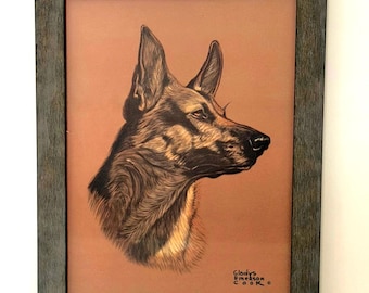 Rare 1940s German Shepherd Lithographic Print by Gladys Emerson Cook