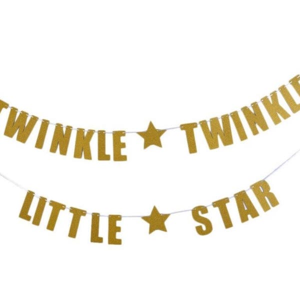 TWINKLE Twinkle little star banner bunting baby shower gold or silver glitter party decorations