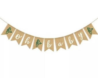 OH baby botanical greenery baby shower party hessian burlap banner bunting gender neutral