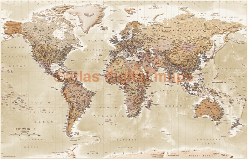 Sand Beige Antique World Map Vintage World Map Mural Large Physical /& Political Map of the World Wall Map Sand VinylLge