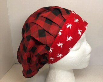 Moose and Buffalo Plaid Operating Room Scrub Hat