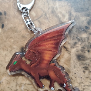Brown Dragon Glitter Epoxy 2.5&quot; Acrylic Keychain