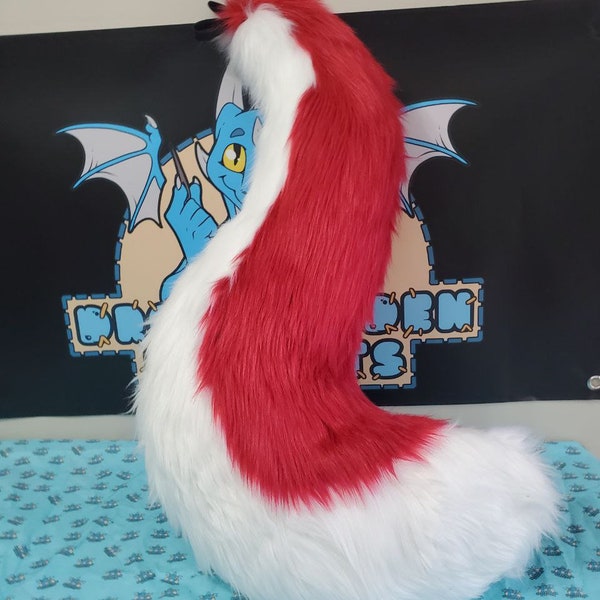 26" Red and White wolf fursuit tail FREE US SHIPPING