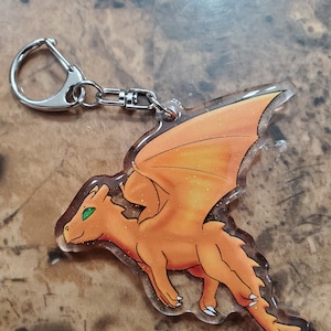 Bronze Dragon Glitter Epoxy 2.5&quot; Acrylic Keychain