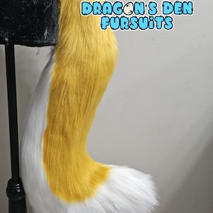 26" Gold and White Large Wolf Fursuit Tail FREE US SHIPPING