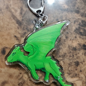 Green Dragon Glitter Epoxy 2.5&quot; Acrylic Keychain