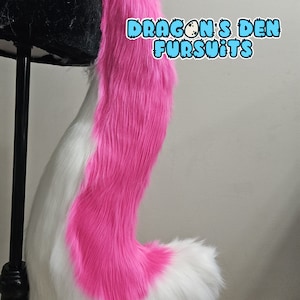 26" Hot Pink and White wolf fursuit tail FREE US SHIPPING